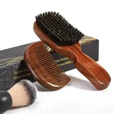 Escova de Barba para Homens, Escova de Madeira Sapele com Cerdas Naturais de Javali para Barba e Cabelo, Kit de Cuidados