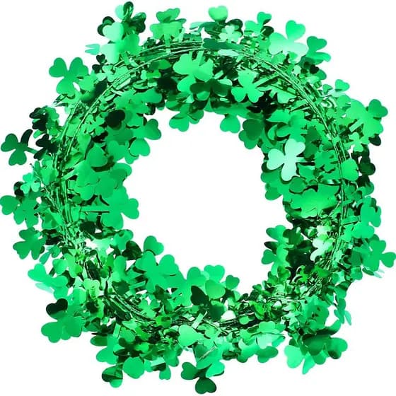 32.8 ft St. Patrick's Day Wreath Shamrocks Wire Wreath Decorations Green Irish Saint Patty Party Decorations for Front D