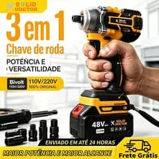 SOLID DOCTOR Chave de Impacto a Bateria Chave de Roda Carro Parafusadeira 48V 2 Baterias Kit 3 em 1