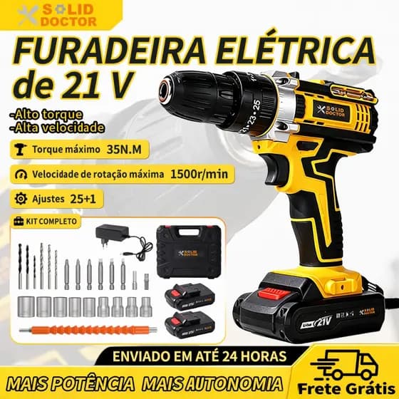 SOLID DOCTOR Parafusadeira Furadeira Impacto 21V Motor Brushless 35 Nm Mandril de Aço 10MM Com Maleta