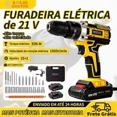 SOLID DOCTOR Parafusadeira Furadeira Impacto 21V Motor Brushless 35 Nm Mandril de Aço 10MM Com Maleta
