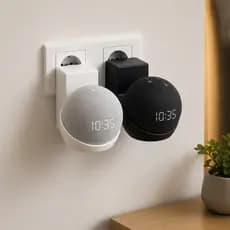 Suporte Para Tomada Alexa Echo Dot 4 E 5 Geração Organizador De Cabos Parede Preto E Branco Minimalista