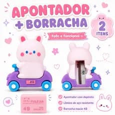 Apontador Fofo Coelhinho + Borracha | Material Escolar Papelaria Fofa