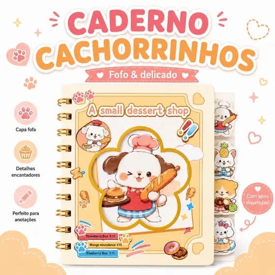 Mini Caderno A6 Cachorrinhos Fofo | Papelaria Fofa