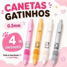 Kit 4 Canetas Gatinhos 0.5mm Fofas Coloridas Escrita Fina Papelaria fofa Kawaii