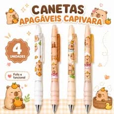 Kit 4 Canetas Gel Apagáveis Capivara 0.5mm Fofas Coloridas Escrita Fina Papelaria Kawaii