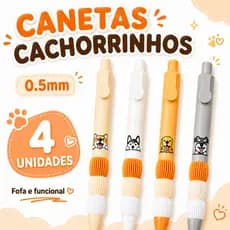 Kit 4 Canetas Cachorrinhos 0.5mm Fofas Coloridas Escrita Fina Papelaria fofa Kawaii