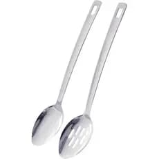 Colher de servir de aço inoxidável com cabo longo de 14,5 polegadas, colheres com furos, colher de cozinha (conjunto de