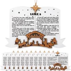 12 Pcs Nativity Scene Christmas Tree Ornaments Wooden Christian Xmas Tree Hanging Decoration Bible Verses Ornaments Luke
