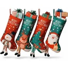 Conjunto de 4 Meias de Natal, para Decorações de Árvore de Natal, Meias de Natal para Lareira, Meias de Natal Grandes de