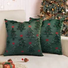 Capas de Almofada de Natal 18x18 polegadas, Conjunto de 2, Decorações de Natal com Laços Vermelhos, Capas de Almofada de