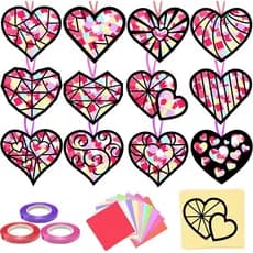 KOPOOEOE 48 Conjuntos de Decorações de Coração para o Dia dos Namorados, Kits de Artesanato DIY com Papel de Seda, Decor