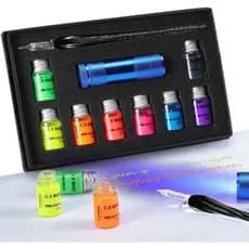 Conjunto de Canetas de Vidro para Caligrafia ESSSHOP - 7 Tintas Coloridas com Tinta Fluorescente e Invisível, Kit de Can