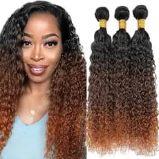 Pacotes de Cabelo Humano Ombre Jerry Curl, 3 Pacotes, 20 22 24 Polegadas, Cabelo Virgem Brasileiro T1B/4/30, Extensões d