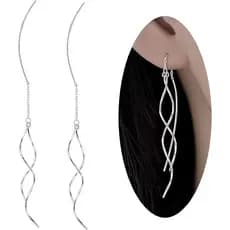 Brincos de Prata Esterlina 925, Brincos Longos e Elegantes, Feitos à Mão, Torcidos, Lineares, Curvos, Pendentes, Hipoale