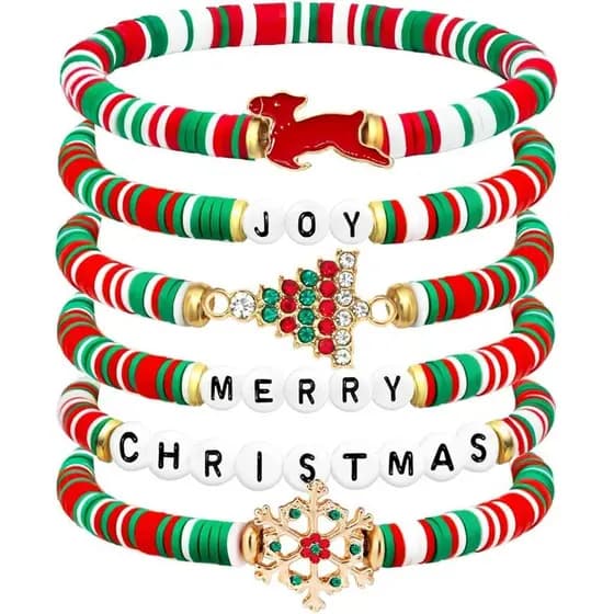 6 Pack Christmas Bracelets for Women Girls Teens, Cute Xmas Gifts Party Jewelry, Festive Decorations Crafts Gifts (Chris