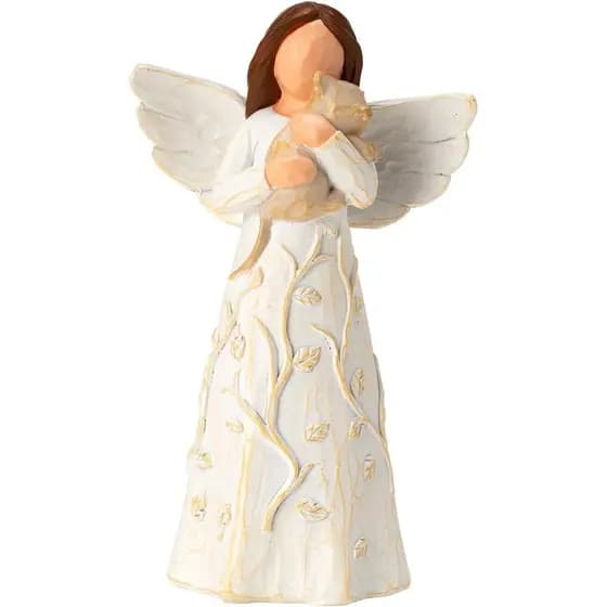 Hand-Painted Resin Angel Holding Cat Memorial Figurine - 5.8-Inch Sympathy Gift for Pet Loss, Comforting Remembrance Kee