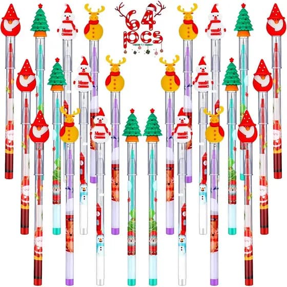 Zonon 24 Lápis de Natal Multi-ponta Empilháveis, Lápis de Plástico Decorados com Papai Noel, Árvore de Natal, Cervo e Bo