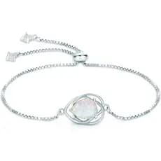 Pulseira de Opala em Prata Esterlina 925 YUNKAI, Pulseira Ajustável com Opala em Corte Pêra/Redondo/Oval para Mulheres,