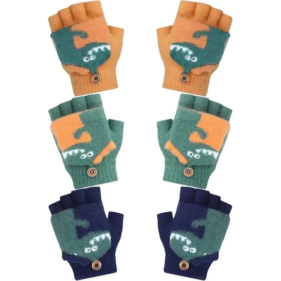 Bencailor 3 Pares de Luvas Conversíveis para Crianças, Luvas de Tricô Quentes sem Dedos, Luvas de Desenho Animado para M