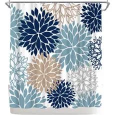 Cortina de Chuveiro Azul WELMECO com Estampa de Flor Dahlia, Cortina de Poliéster para Decoração de Banheiro, 72x72 pole
