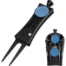 SANDIAN, Golf Divot Tool, Strong Super Light Carbon Fiber T800 Made Switchblade Foldable, Magnetic Ball Marker, Leather