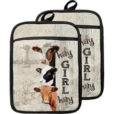 Porta-panelas Hay Girl Hay Cow com bolsos, presentes para mulheres amantes de vacas, porta-panelas de animais de fazenda