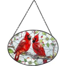 Decoração de Janela em Vitral com Tema de Cardeal - 6,7" x 9,4" Presente de Cardeal para Mulheres, Painel de Vidro Pinta