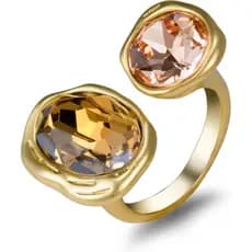 Anel Aberto Ajustável Banhado a Ouro Envelhecido com Zircônia Cúbica e Cristais, Joia Vintage para Mulheres