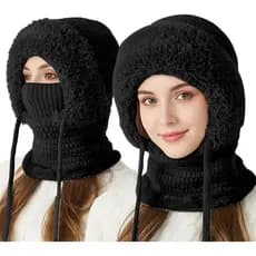 Gorro 3 em 1 para Mulheres, Gorro 3 em 1 com Cachecol e Máscara, Cachecol e Gorro à Prova de Vento para Mulheres para At