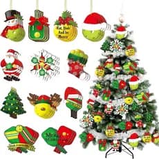 36 Peças de Enfeites de Natal Dink Sports, Decorações Rústicas de Madeira para Pendurar na Árvore de Natal, Presente Eng