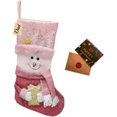 Meias de Natal Rosa com Lantejoulas Douradas, Tamanho Grande de 20", Boneco 3D de Rena/Papai Noel/Boneco de Neve, Meia d