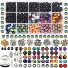 EuTengHao 702 Peças Kit de Contas de Pedra de Lava, Contas Listradas Arco-Íris, Contas de Chakra, Contas Cloisonné, Cont
