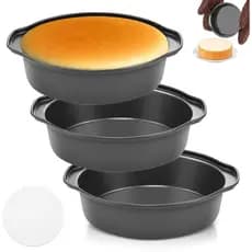 Formas de Bolo de 6 Polegadas - 3 Peças de Forma de Bolo em Aço Carbono com 200 Papéis Manteiga, Formas Redondas com Alç