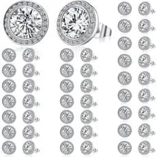 Bonuci 24 Pares de Brincos de Dança com Strass de 15 mm, Cristais Prateados para Competição, Brincos de Zircônia Cúbica