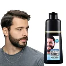 Shampoo Tintura para Barba Preta para Homens, Cobertura de Cabelos Brancos em 5 Minutos com Óleo de Argan e Coco, Fórmul