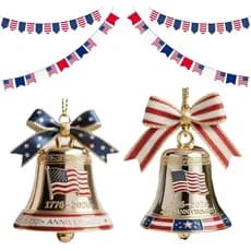 2 Peças de Ornamentos de Sino para o 250º Aniversário - Decoração Comemorativa Patriótica em Cobre com Esmalte Vermelho,