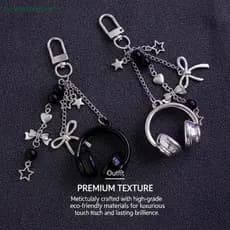 [HENGHOME] Chaveiro De Fone De Ouvido Musical Com Contas , Conjunto De Nó De Laço Prateado Para Mulheres Elegantes , Men