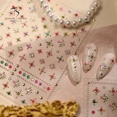 Adesivos de Unhas com Pedras Brilhantes para Festa, Decorações DIY Florais Coloridas com Diamantes para Meninas Doces e