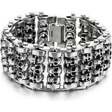 COOLSTEELANDBEYOND Pulseira Masculina de Elos com Crânios em Aço Inoxidável, Corrente Larga Estilo Biker, Joia Gótica Pu