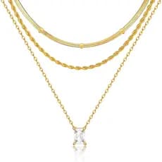 Colares em Camadas KSF para Mulheres - Conjunto de 3 Colares Delicados e Simples em Ouro 18K, Colar Choker Empilhável co