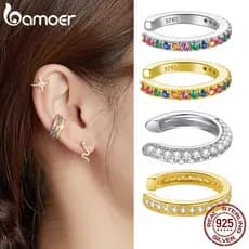 Bamoer Brinco Clip Zircônia Colorido Prata 925 para Casamento Noivado Presente Feminino SCE993​