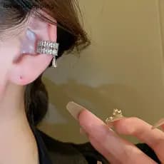 [lovego] 1 peça de brinco de pressão em forma de C de dupla camada com zircônia de cristal, sem furo, JATA
