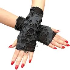 Luvas De Halloween Rasgadas Esfarrapadas Preto Punk Gótico Elásticas Acessórios De Fantasia Para Adultos Mulheres Homens