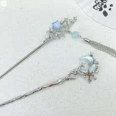 Pino De Cabelo Com Borla Estilo Chinês-Decoração Artesanal De Estrela Da Lua Para Festa De Noiva Casamento Hanfu Cheongs