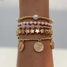 Conjunto De Pulseira Vintage Empilhável Com Contas De Pérola-Presente De Joias Da Moda Feminina