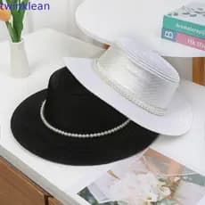 Chapéu De Palha De Aba Larga TWINKLEAN , Boné De Sol Plano Com Corrente De Pérola De Tecelagem , Pescador Feminino Respi