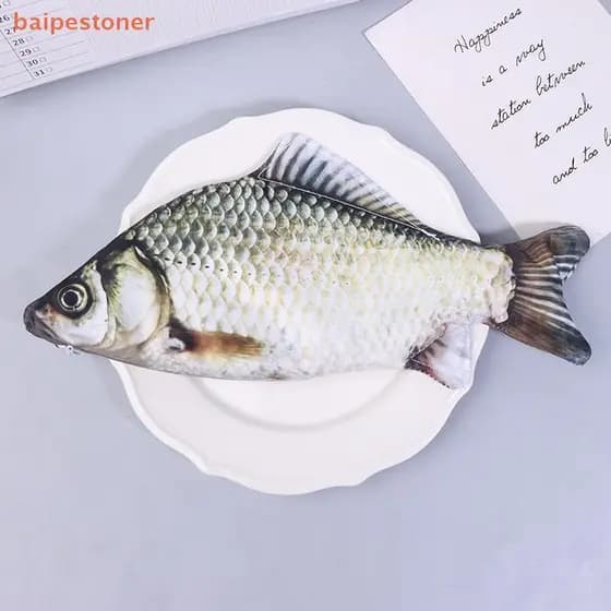 Estojo de maquiagem realista em formato de peixe, estojo de lápis em formato de carpa com zíper