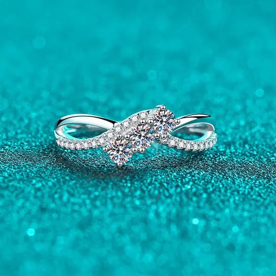 Anel de Moissanite de prata esterlina 925 feminino anel de linha dupla presente de casal