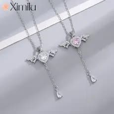 ⭐ Original novo estilo casal cupido coração pingente feminino romântico asas de anjo colar jóias de casamento